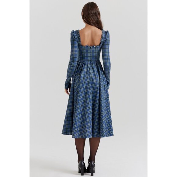 House of CB DELIA BLUE TARTAN MIDI DRESS NWOT size M Medium - Picture 4 of 10